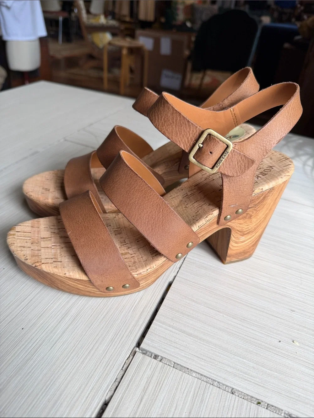Kork-Ease Brown Leather Platform Cork Sandals